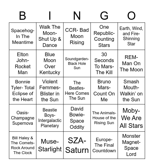 Radio Bingo The Cosmos Bingo Card