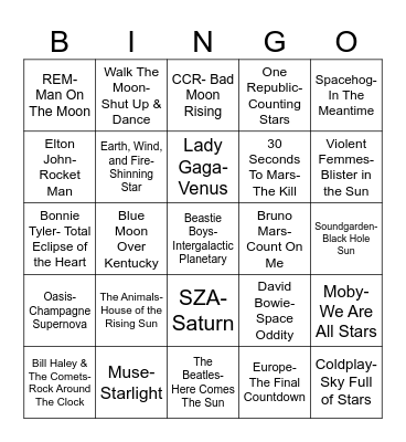 Radio Bingo The Cosmos Bingo Card