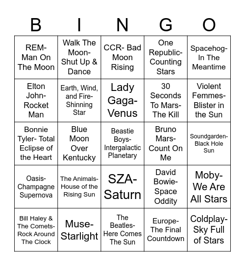 Radio Bingo The Cosmos Bingo Card