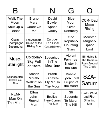 Radio Bingo The Cosmos Bingo Card