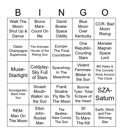 Radio Bingo The Cosmos Bingo Card
