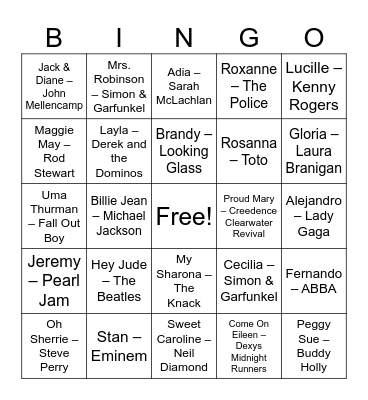 The Name Game Bingo Card
