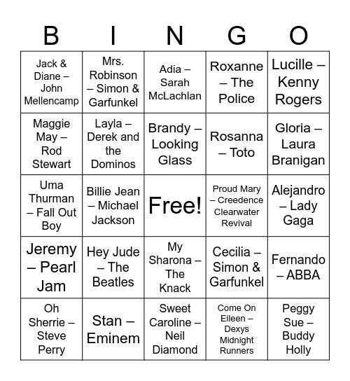 The Name Game Bingo Card