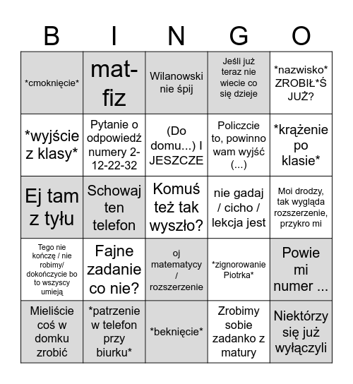 Rostkowski Bingo Card