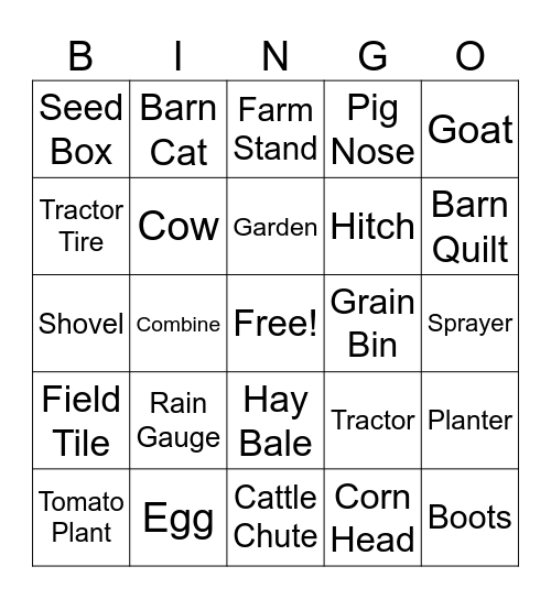 Farm Bingo Card