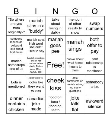 mariah first dates bingo Card