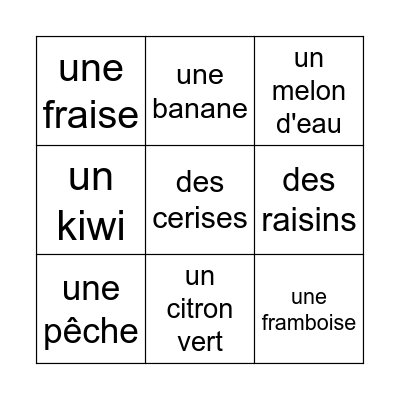 des fruits Bingo Card