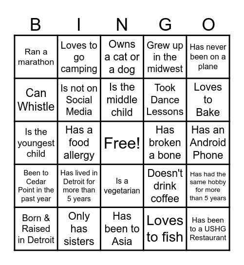 Pine Hall BINGO Card