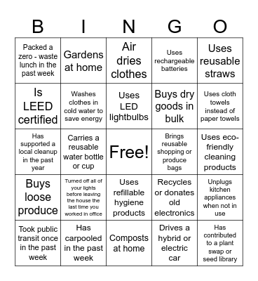 Earth Day Sustainability Competition! :-) Bingo Card