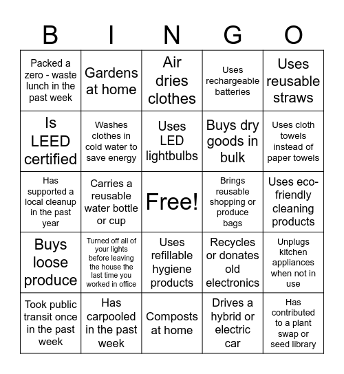 Earth Day Sustainability Competition! :-) Bingo Card