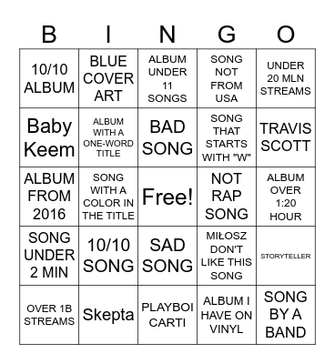 Bingo Spotify Bingo Card