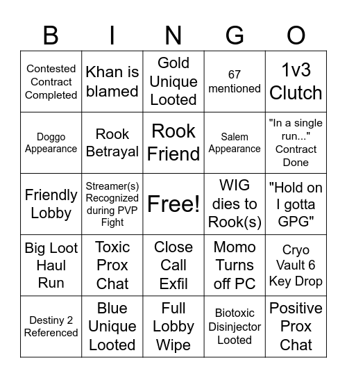 WIG Marathon BINGO! Bingo Card