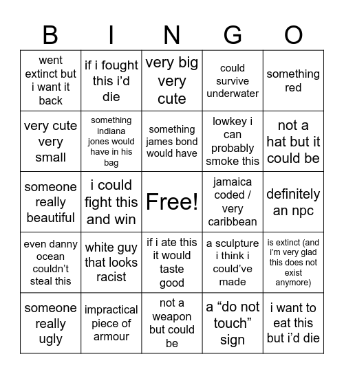 museum bingo (there’s no prize) Bingo Card