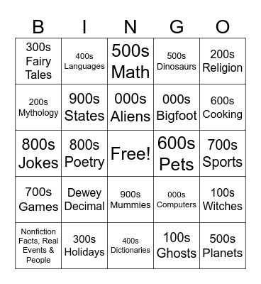 Dewey Bingo Card