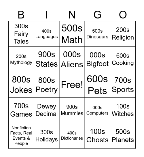 Dewey Bingo Card