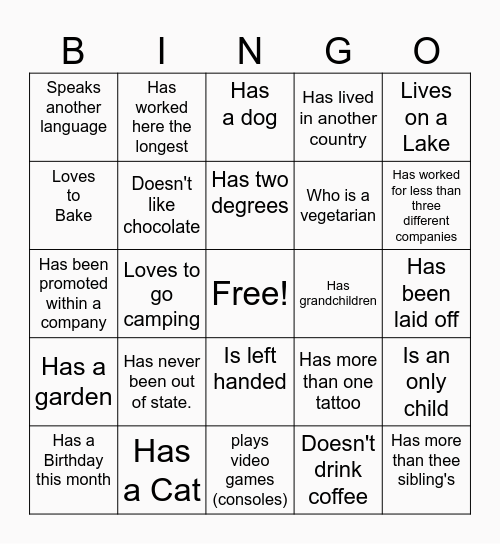 Co-Worker Bingo Card