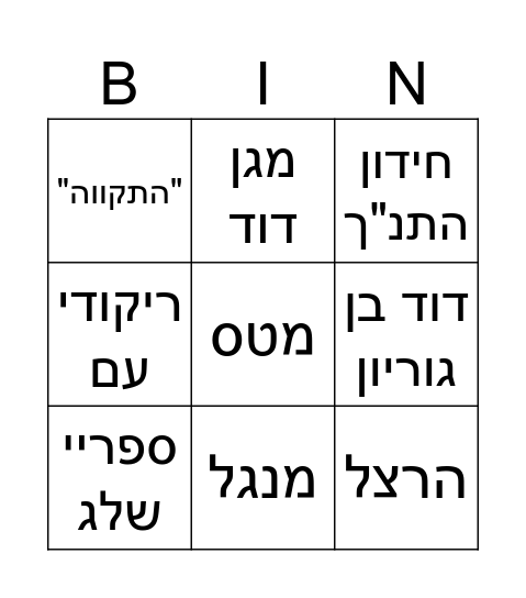 יום העצמאות Bingo Card
