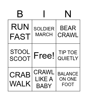 Bingo Exercise Bingo Card