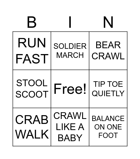Bingo Exercise Bingo Card