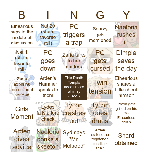 Session 14: Nameless Temple Bingo Card