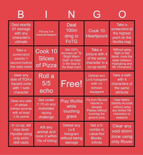 Wuthering Waves BINGO!!!!! Bingo Card