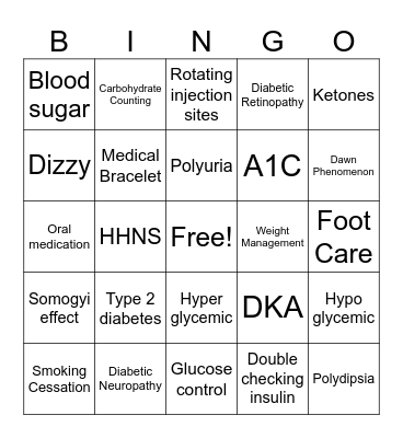 DIABETES MANAGEMENT Bingo Card