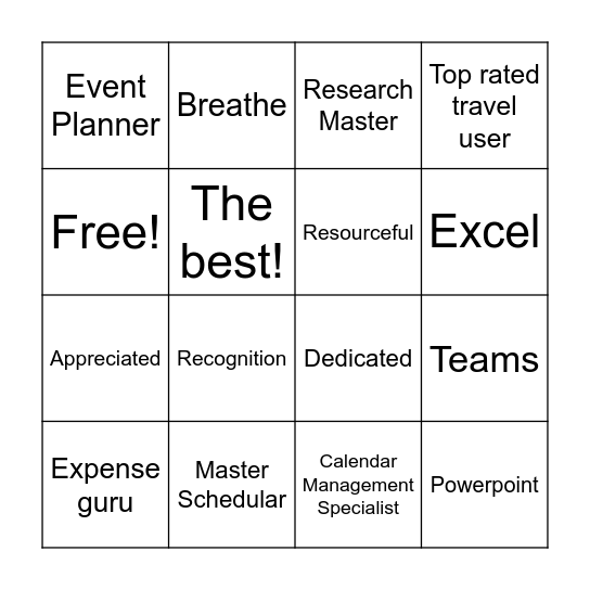 ADMINISTRATIVE PROFESSIONALS WEEK Bingo Card