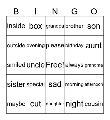 Grandma Alma Bingo Card