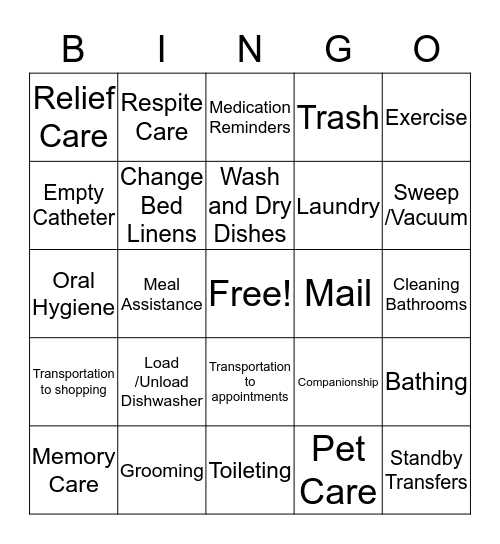 Services@Home Bingo Card