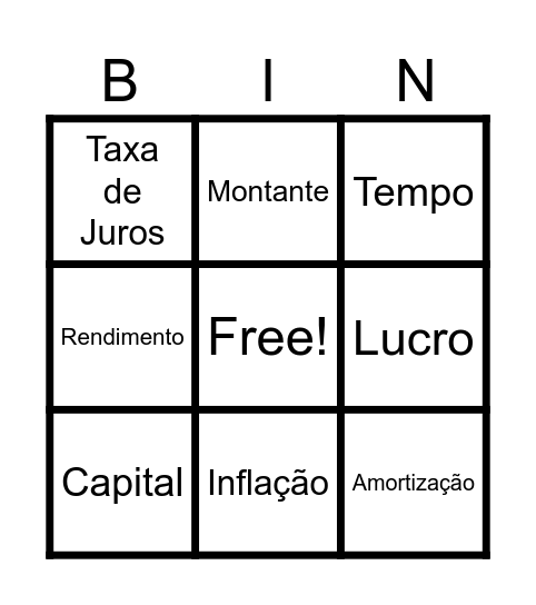 Matemática Financeira Bingo Card