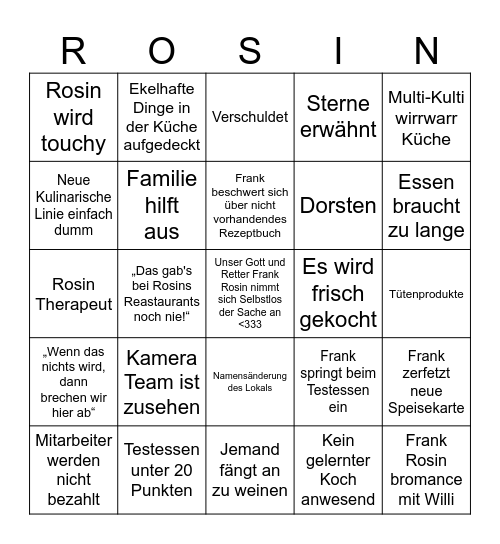 Frank Rosin Bingo Card