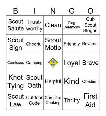 Cub Scout Bingo Card
