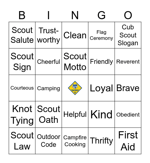 Cub Scout Bingo Card
