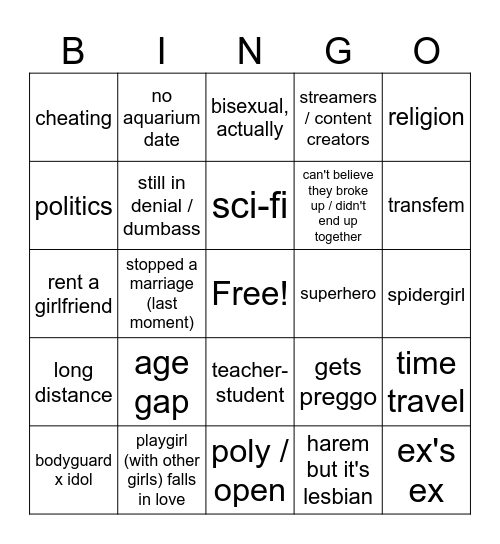 yuri Bingo Card