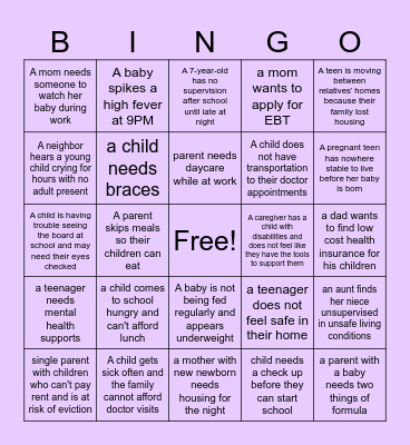 Child and Family Services Bingo Card