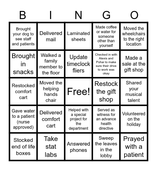 Volunteer Bingo Card