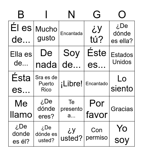 Voc. ¿De dónde eres? Bingo Card