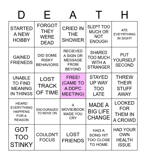 DEATH BINGO Card