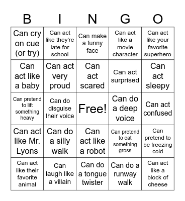ACT IT OUT BINGO Card