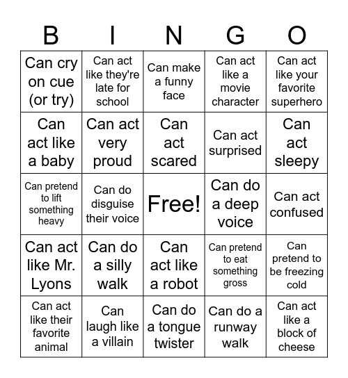 ACT IT OUT BINGO Card