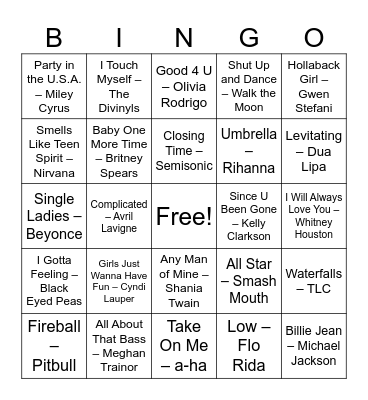 Sing-o! Bingo Card