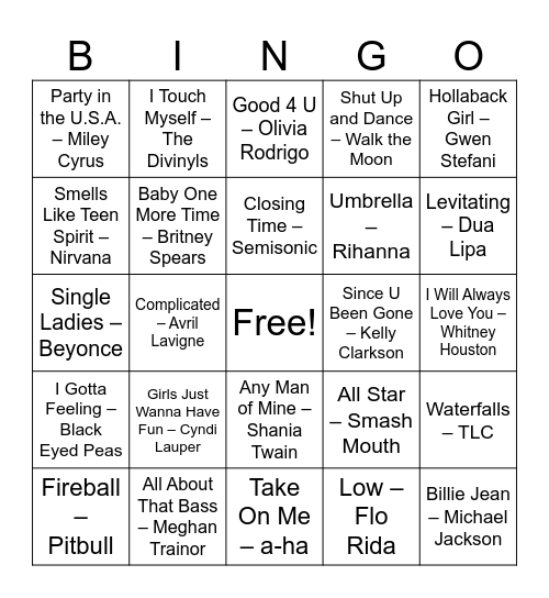 Sing-o! Bingo Card