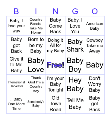 Baby Edmisten Music Bingo Card