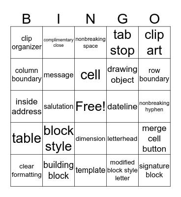 Business Letters Bingo Card