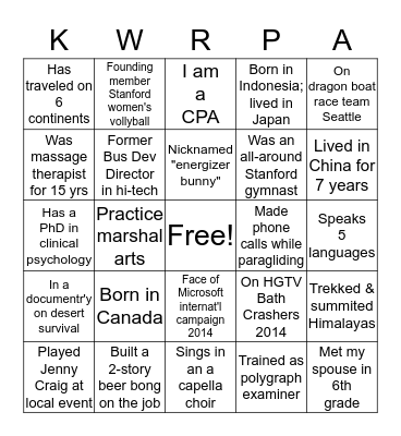 Getting to Know You Bingo Card