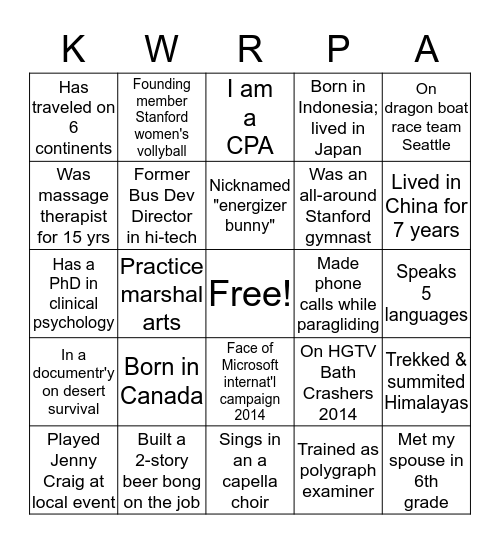 Getting to Know You Bingo Card