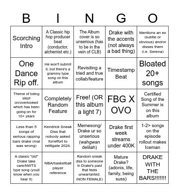 Drake will let me down May 15 and disgrace my dads birthday which is also on that day Bingo Card