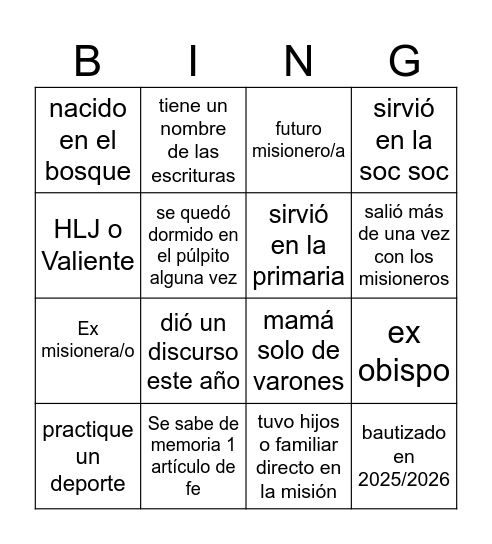EL BOSQUE 2026 Bingo Card