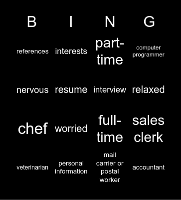 ESL 603 - Unit 4 Bingo Card