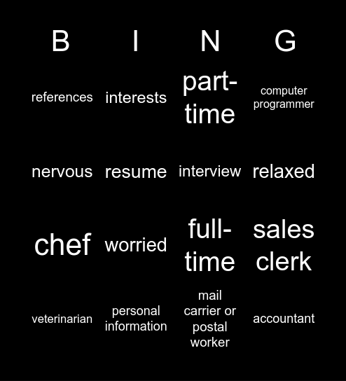 ESL 603 - Unit 4 Bingo Card